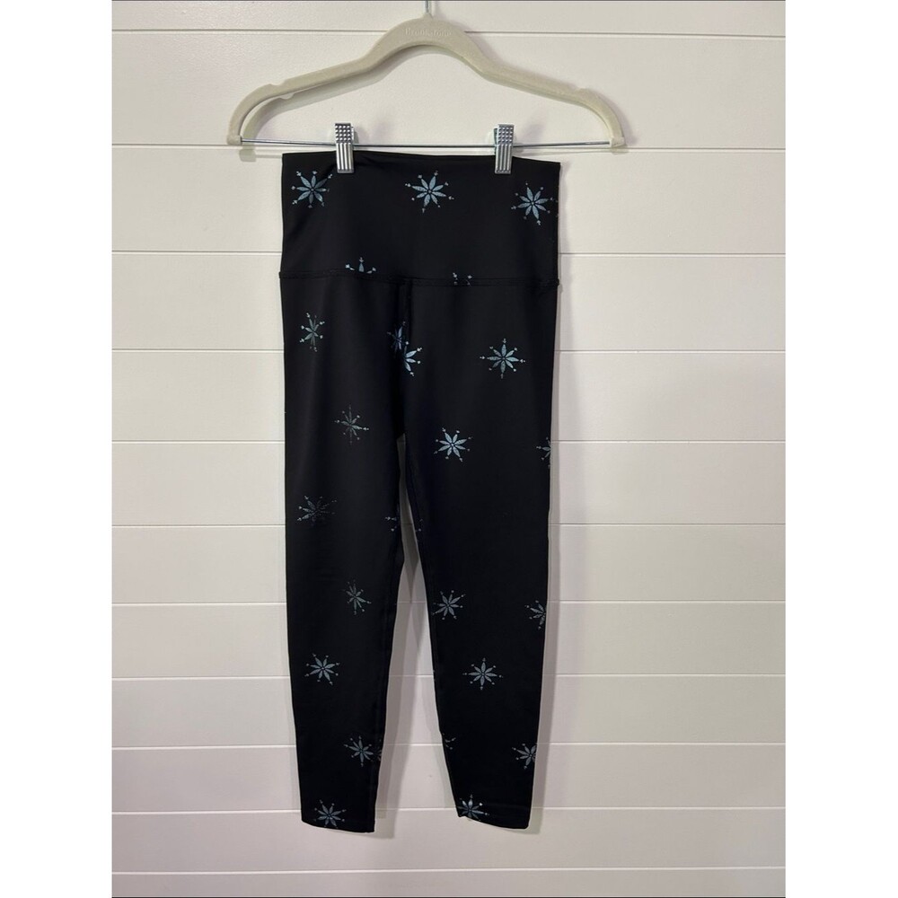 Beyond Yoga Black Leggings with Pale Blue Starburst Print